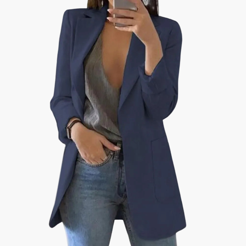 Blazer long femme élégant coupe moderne pour bureau et sorties