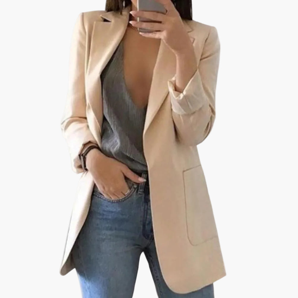 Blazer long femme élégant coupe moderne pour bureau et sorties