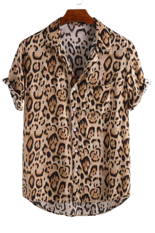 Kortermet skjorte med leopardprint for menn