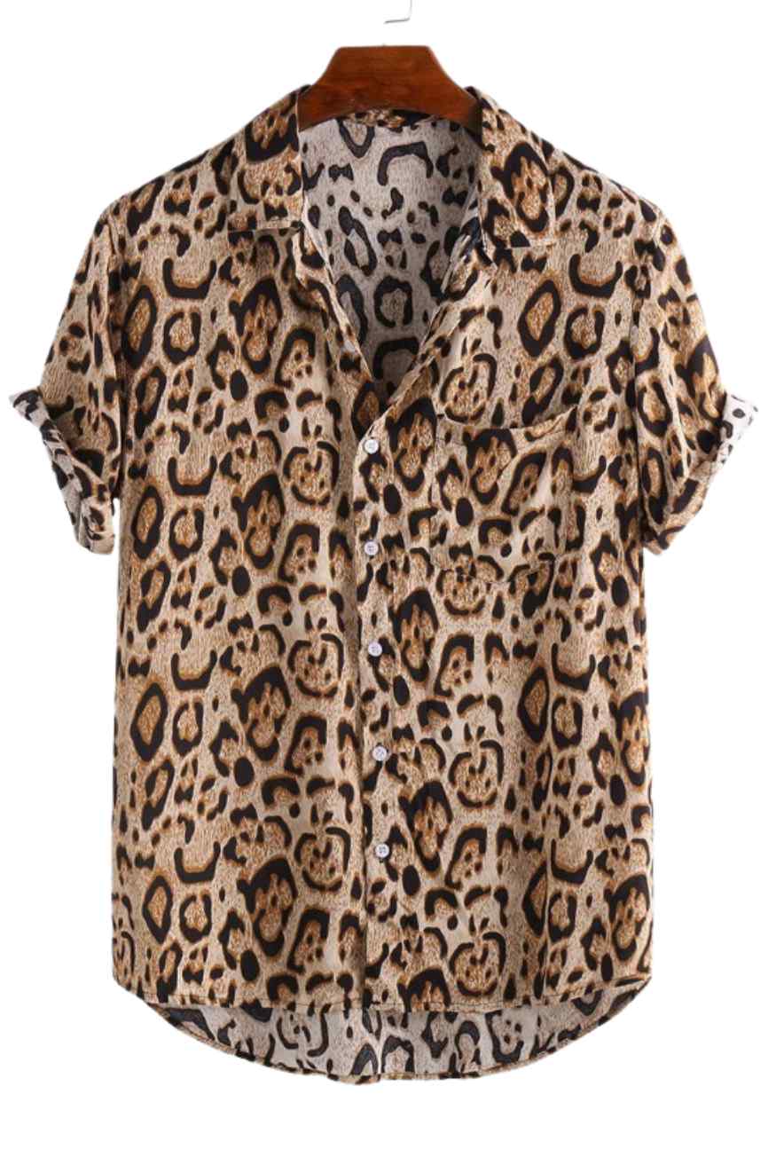 Kortärmad skjorta med leopardmönster för herr