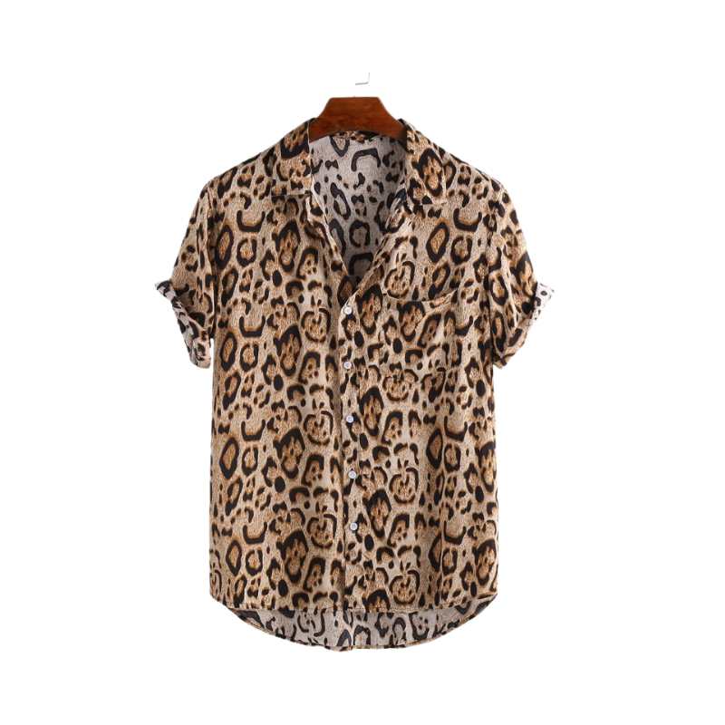 Kortärmad skjorta med leopardmönster för herr