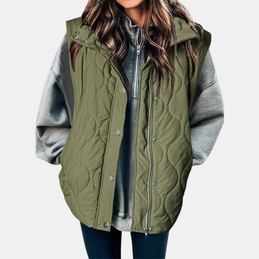 Women's quilted vest, sleeveless puffer jacket with zipper and buttons