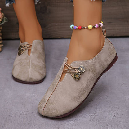 Chaussures confort femme style ballerine avec boutons décoratifs – Idéal usage quotidien et voyage