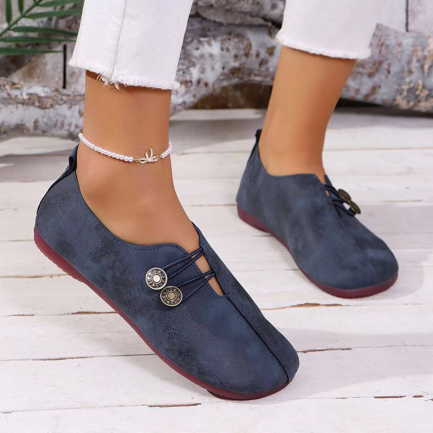 Chaussures confort femme style ballerine avec boutons décoratifs – Idéal usage quotidien et voyage