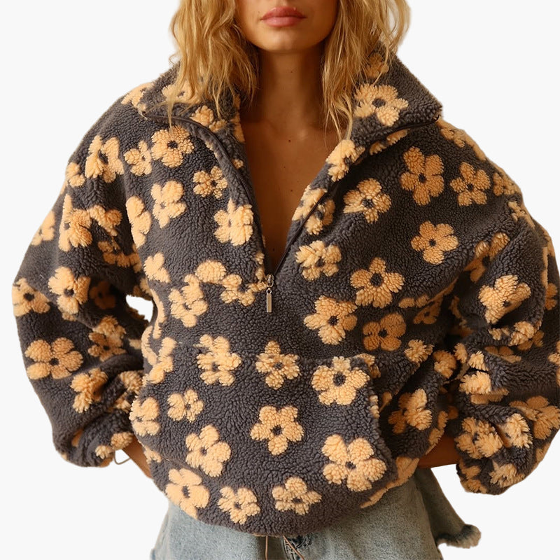Damesweatshirt i boheme-stil med blomster til hyggestunder og afslappede udflugter