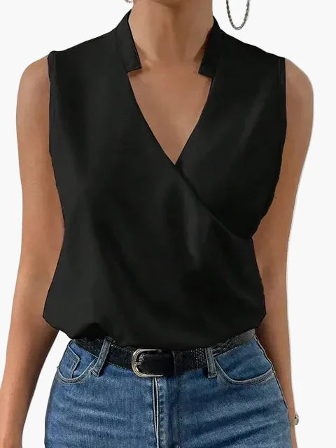 Top donna elegante senza maniche con scollo a V stile incrociato casual per l'estate