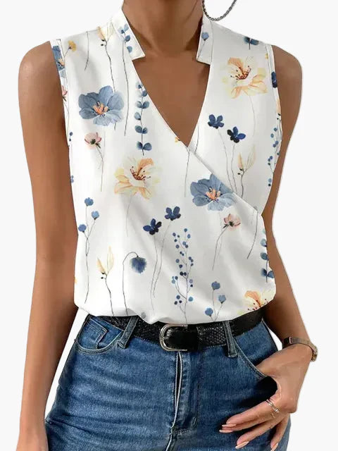 Top donna elegante senza maniche con scollo a V stile incrociato casual per l'estate