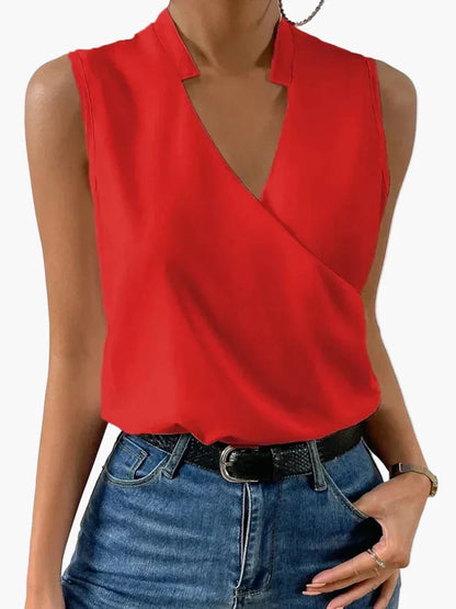 Top donna elegante senza maniche con scollo a V stile incrociato casual per l'estate