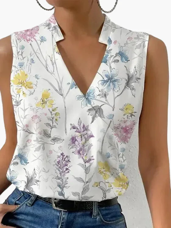 Top donna elegante senza maniche con scollo a V stile incrociato casual per l'estate
