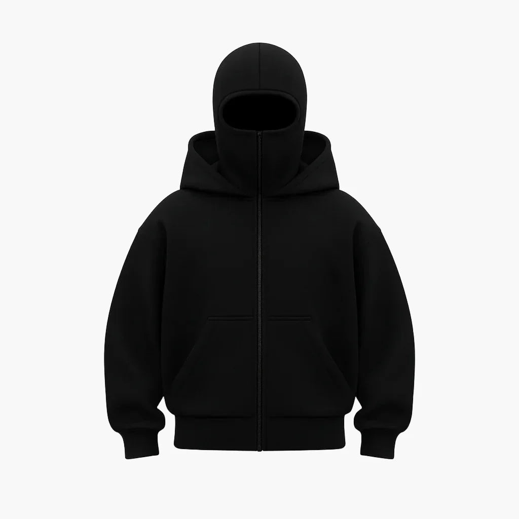 Hoodie zippé style balaclava pour homme – Urbain, minimaliste, idéal pour l’hiver