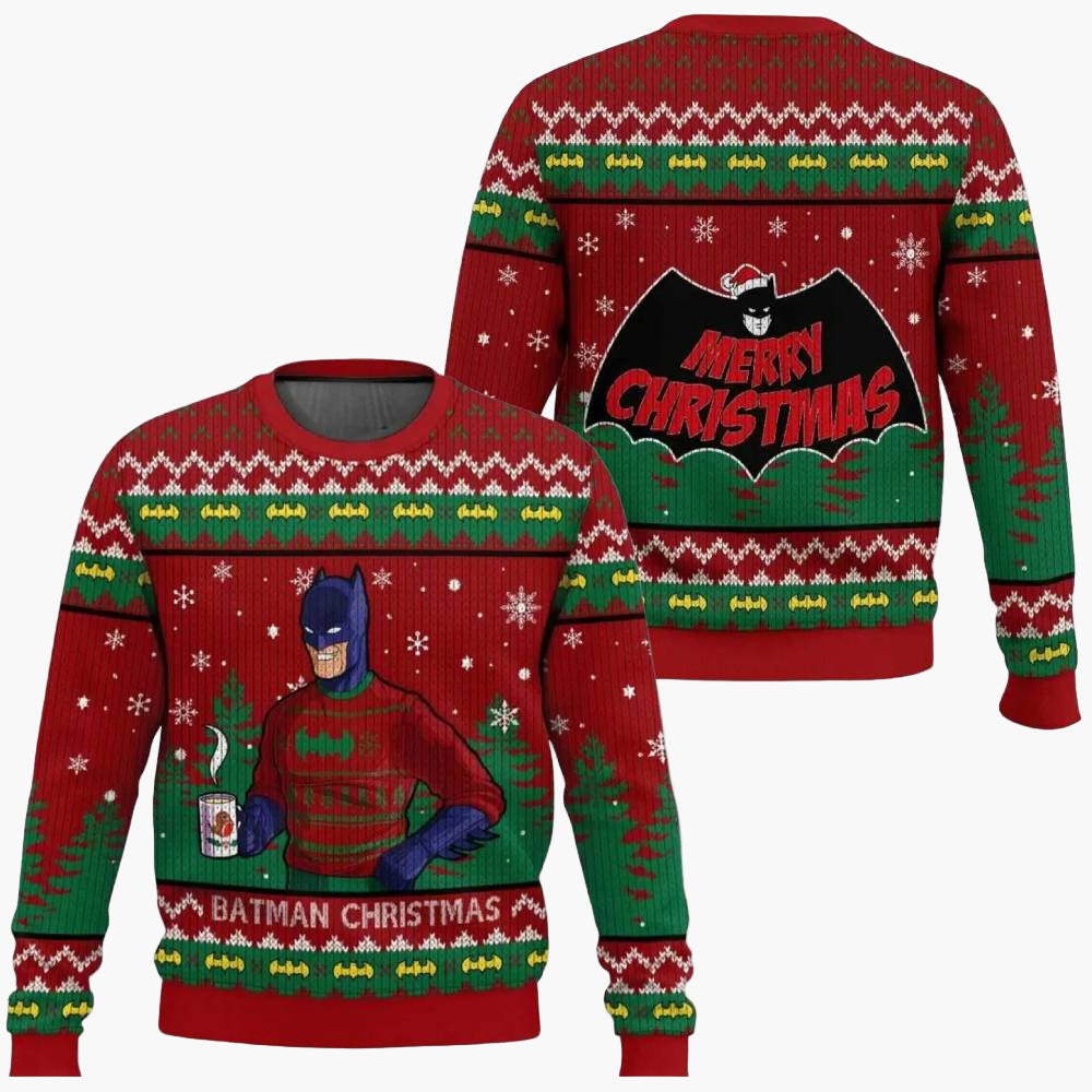 Juletrøje til mænd i retro Batman-stil, humoristisk sweatshirt til geek-fester og gaver