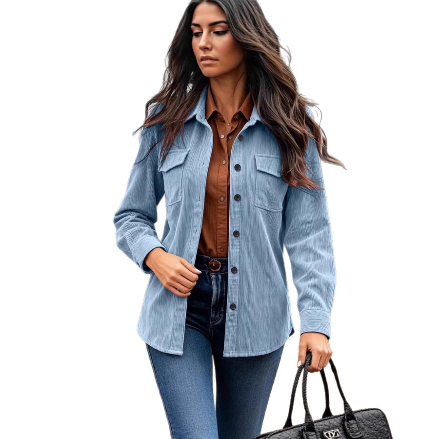 Damen-Überhemd aus Rippstoff mit langen Ärmeln und Brusttaschen