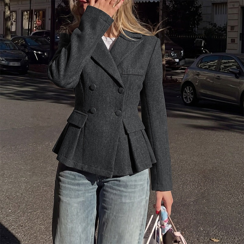 Veste Blazer Femme Cintrée Double Boutonnage Gris Anthracite à Basques