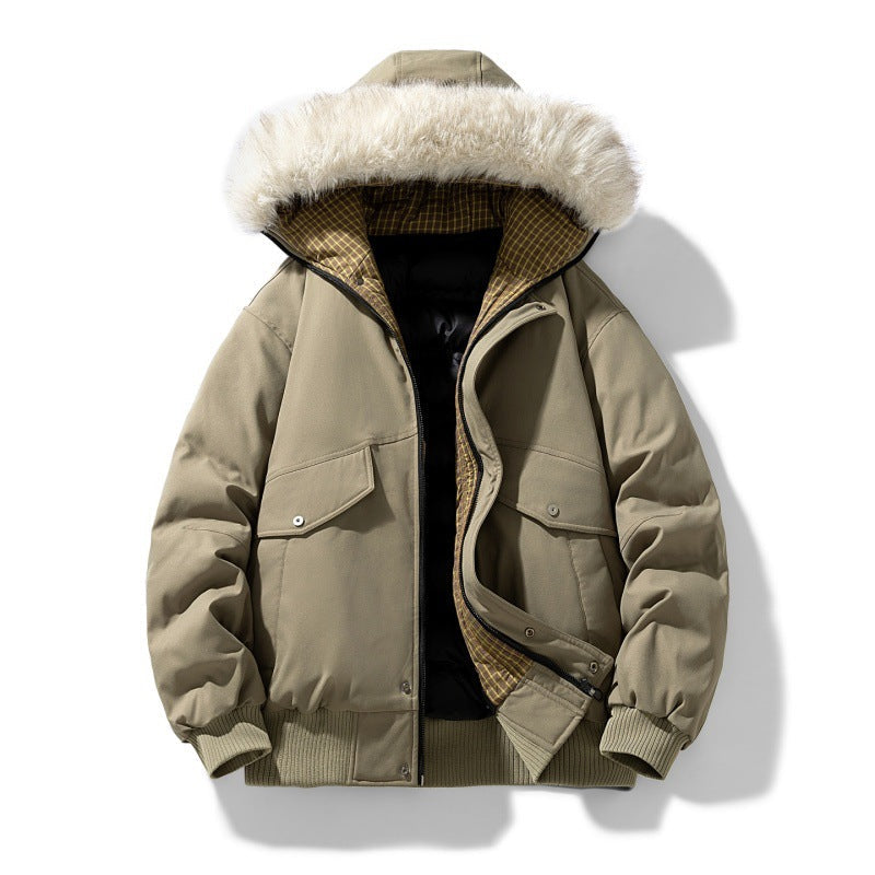 Men's Hooded Sherpa-Lined Jacket - Quilted Bomber Style - Brown, Black, Khaki