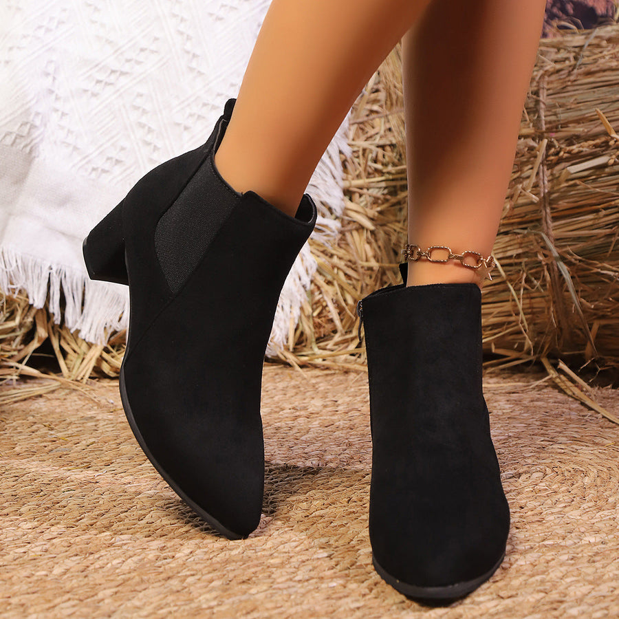 Bottines Chelsea à Talon Carré et Bout Pointu pour Femme