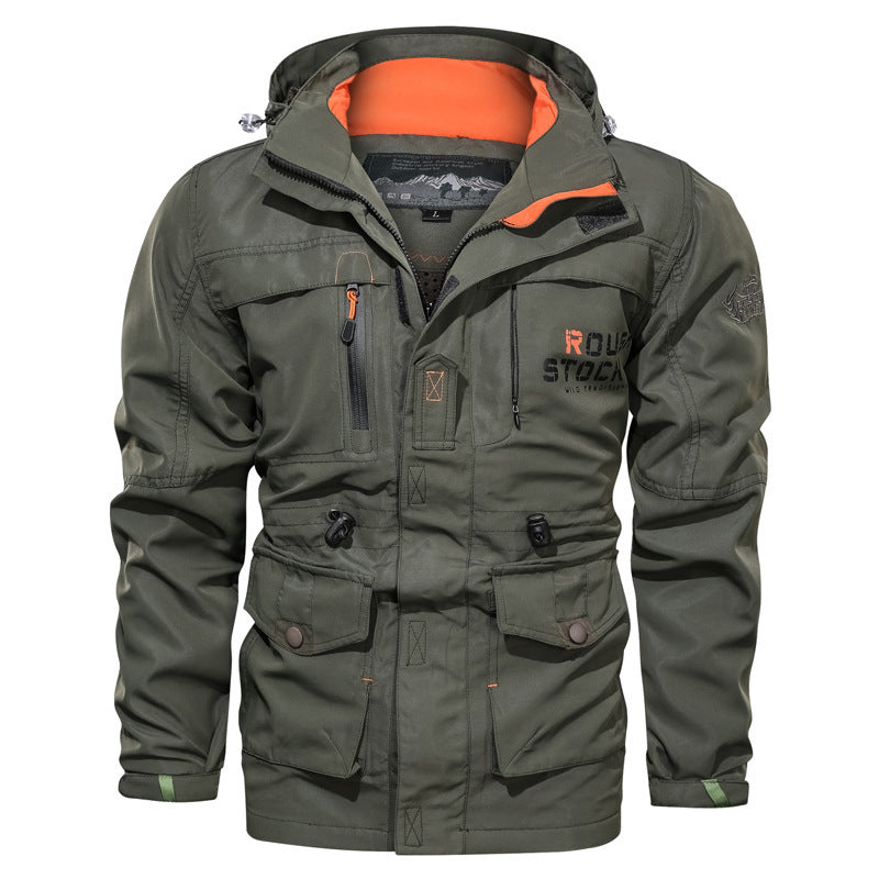 Militärische Arbeitsjacke für Herren mit Kapuze und mehreren Taschen