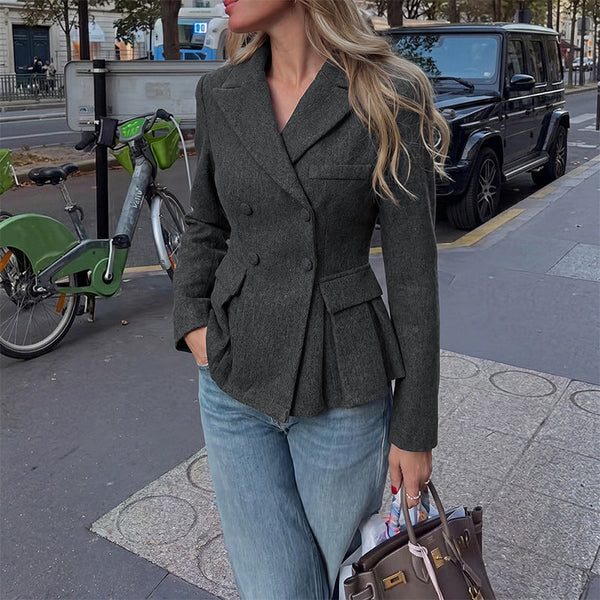 Blazer da donna aderente grigio antracite con doppio petto e baschina