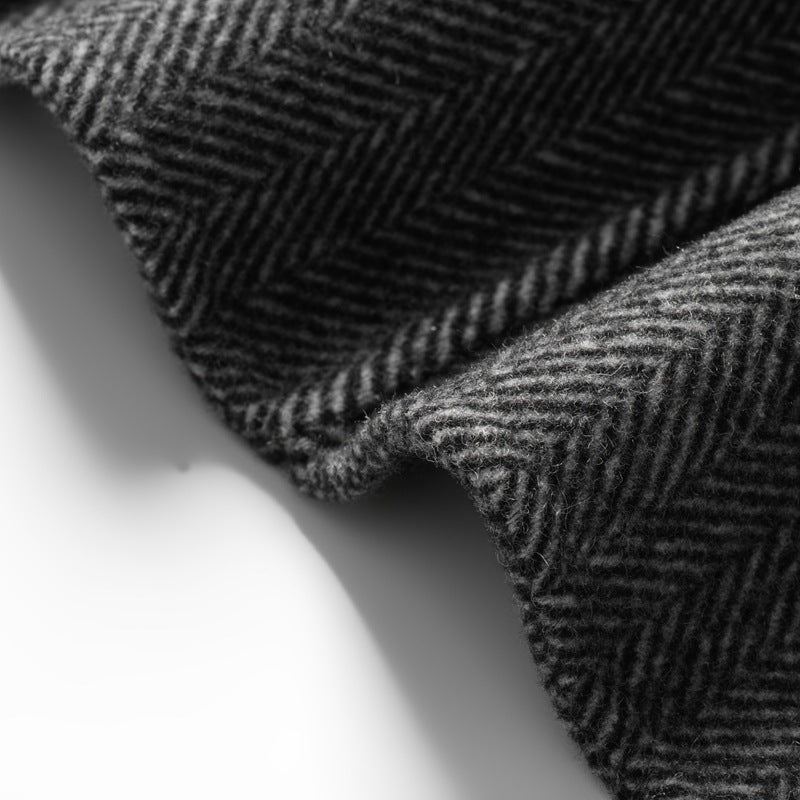 Men's Short Mid-Season Jacket in Textured Fabric with Notched Lapels and Patch Pockets
