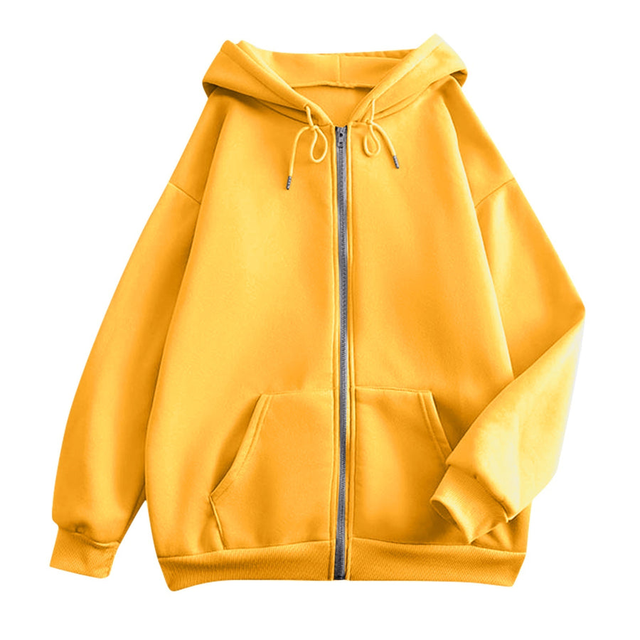 Sudadera lisa con capucha y cremallera, manga larga, estilo informal para mujer
