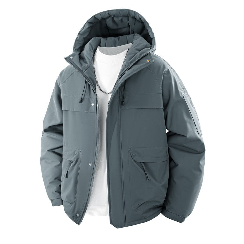 Unisex Hooded Puffer Jacket with Pockets, Mustard Color
