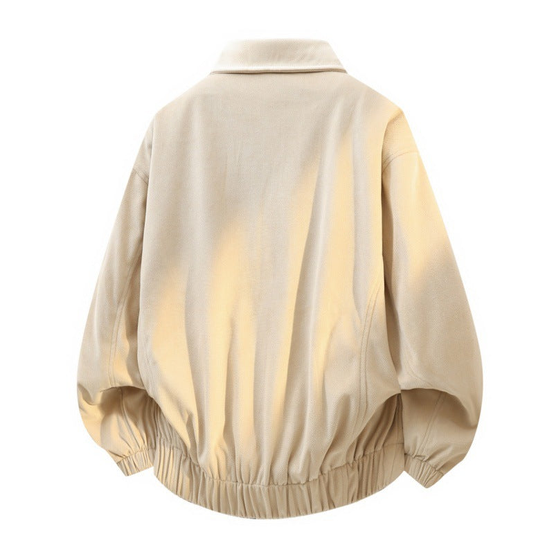 Solid-color casual bomber jacket with collar and zipper