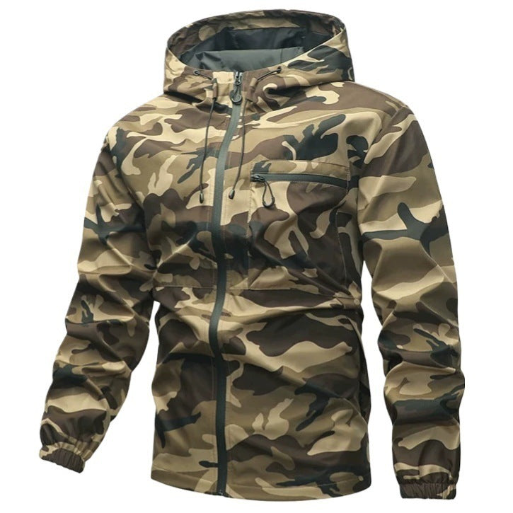 Chaqueta de camuflaje para hombre con capucha y cremallera