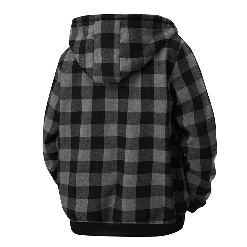 Chaqueta con capucha y forro de cuadros para hombre - Negro y gris