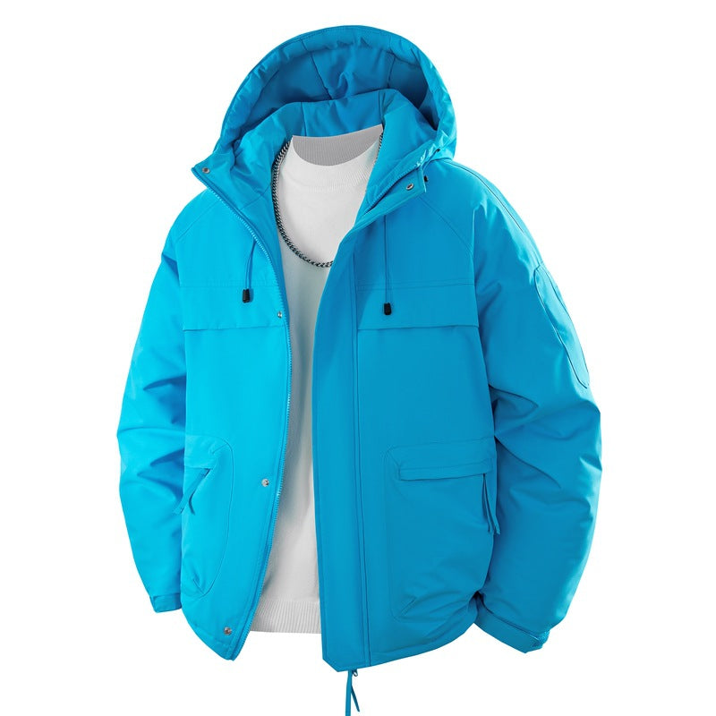 Unisex Hooded Puffer Jacket with Pockets, Mustard Color