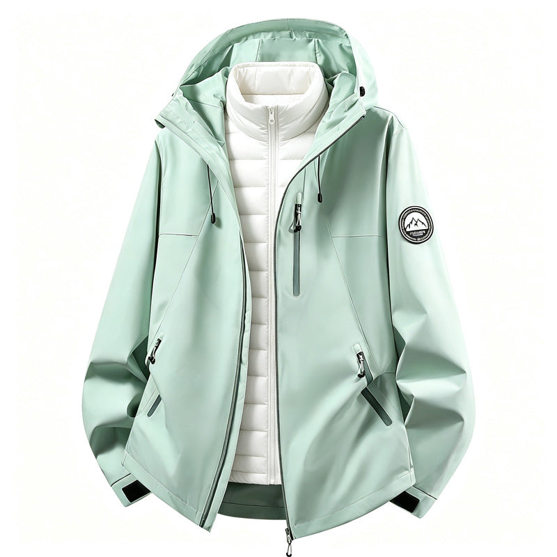 Unisex 3-in-1 Waterproof Hooded Jacket with Removable Hood and Quilted Inner Lining