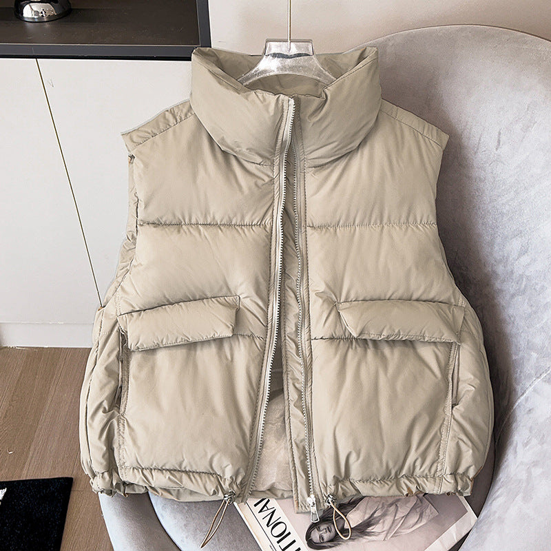 Gesteppte ärmellose Damen-Daunenjacke mit Stehkragen