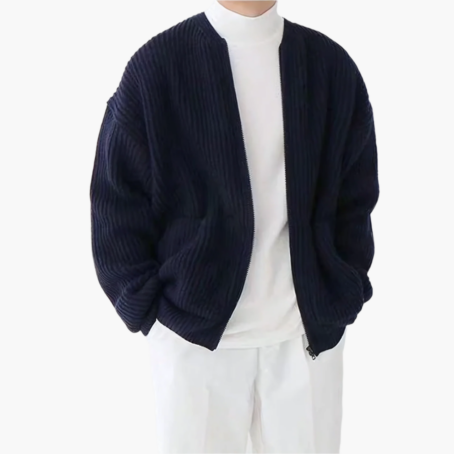 Cardigan homme style décontracté avec fermeture zippée et poches pour usage quotidien