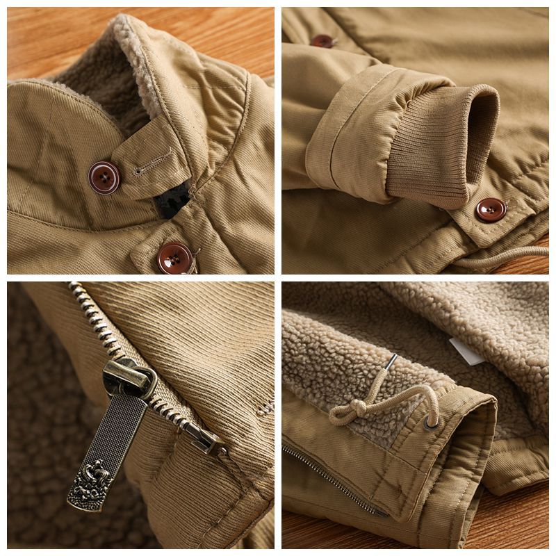 Herrenjacke mit Lammfelloptik am gefütterten Kragen, Knöpfen, Braun und den Buchstaben "A.R.M.Y."