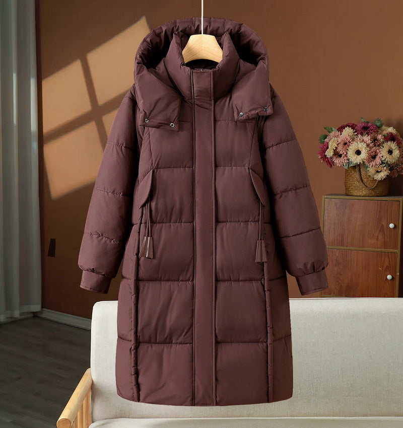 Women's long quilted hooded puffer coat