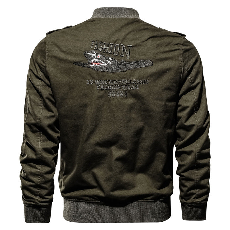 Blouson Bomber Homme Militaire Patches Col Montant Beige