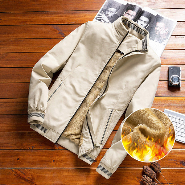 Men's Warm High-Collar Jacket with Soft Beige Lining