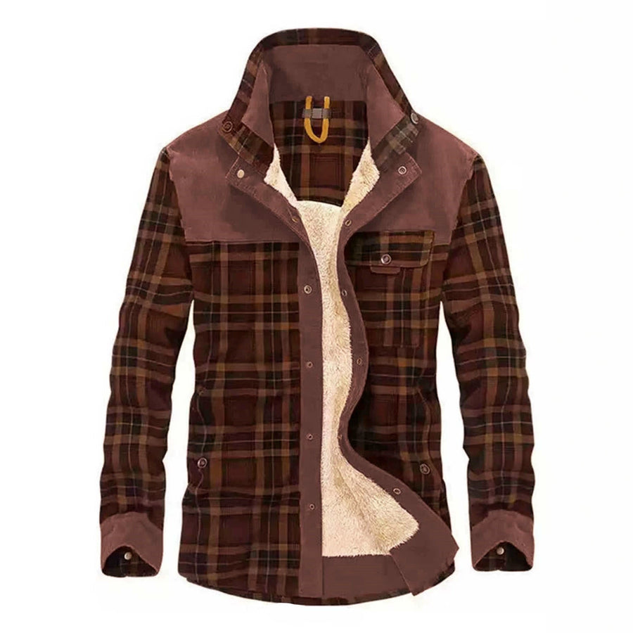 Chemise à carreaux doublée molletonnée pour homme avec col montant