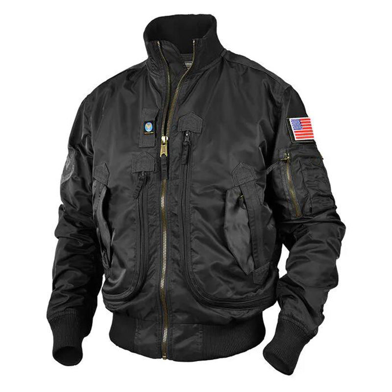 Veste Bomber Homme Style Aviateur Multi-Poches Noir