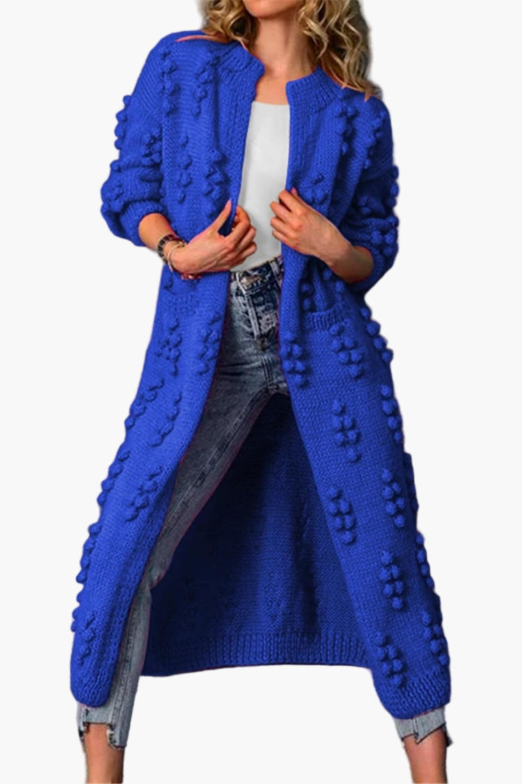 Manteau Long Femme Style Décontracté Tricoté à Motifs Reliefs pour Automne et Hiver