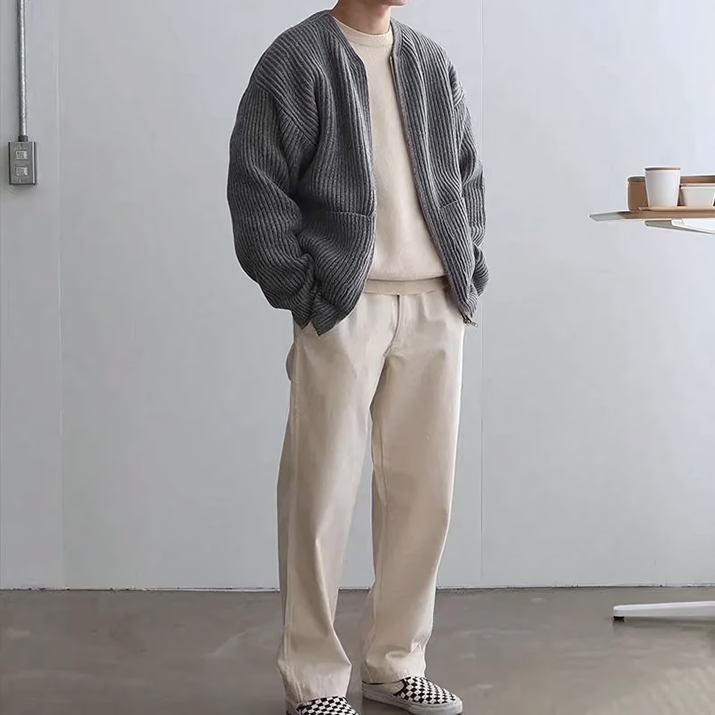 Cardigan homme style décontracté avec fermeture zippée et poches pour usage quotidien