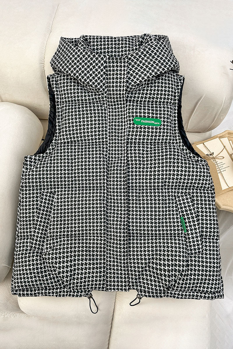 Unisex quilted sleeveless hooded jacket with assorted graphic patterns