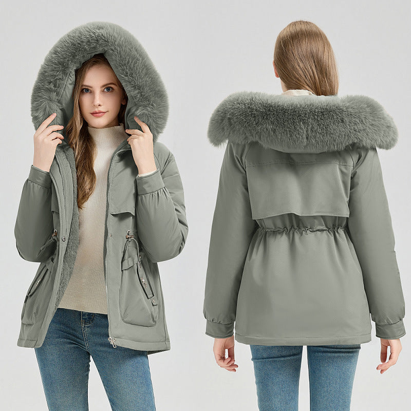 Damen-Parka mit Steppung, Kapuze mit Kunstpelzbesatz und verstellbarer Taille