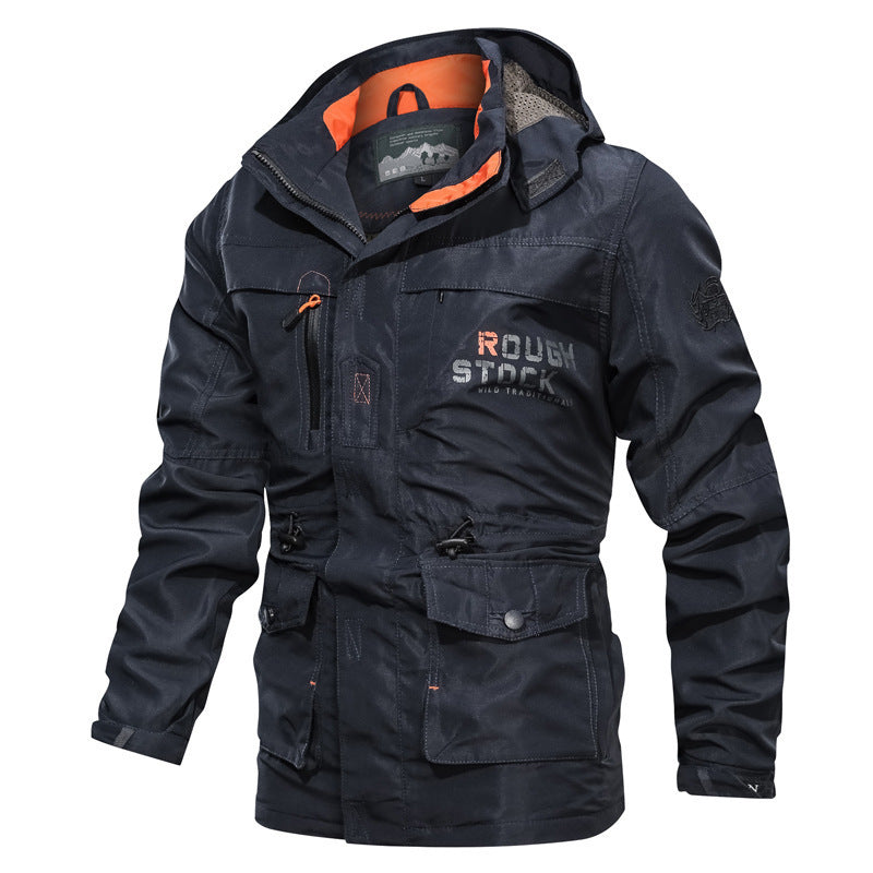 Militärische Arbeitsjacke für Herren mit Kapuze und mehreren Taschen