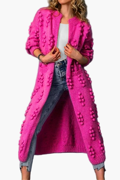 Manteau Long Femme Style Décontracté Tricoté à Motifs Reliefs pour Automne et Hiver