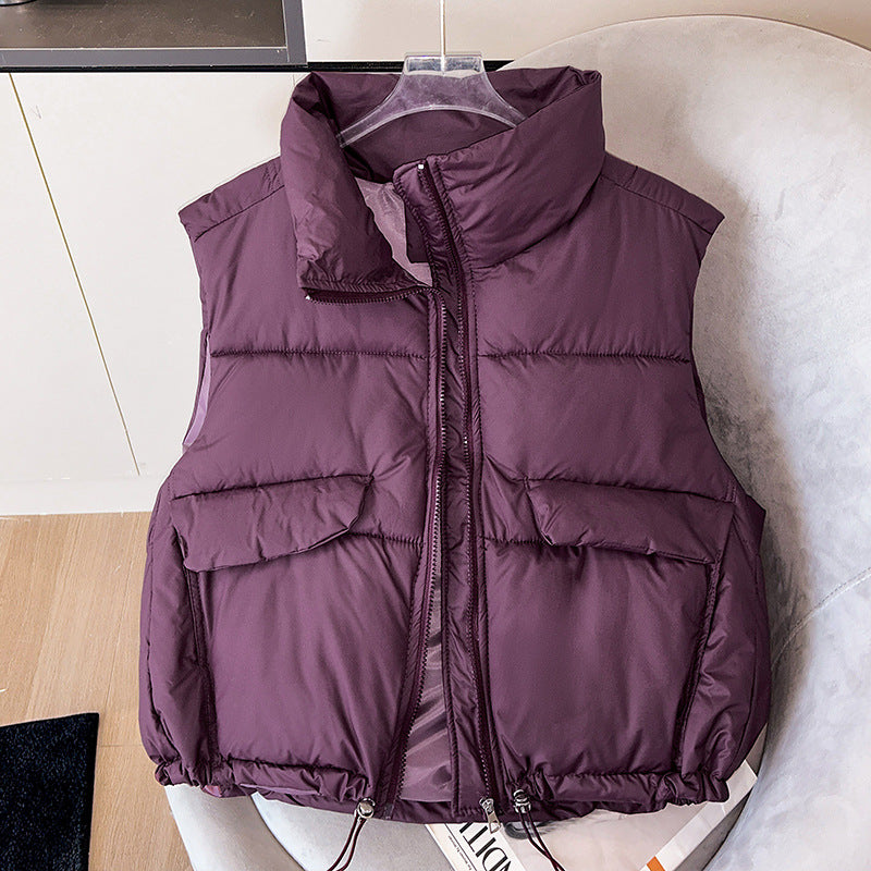 Gesteppte ärmellose Damen-Daunenjacke mit Stehkragen