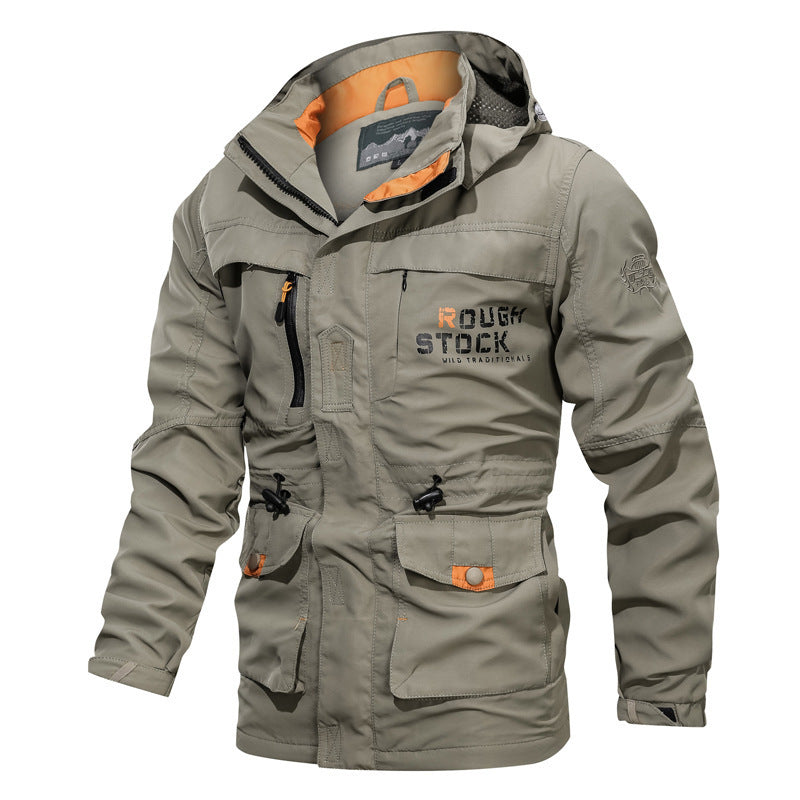 Militärische Arbeitsjacke für Herren mit Kapuze und mehreren Taschen