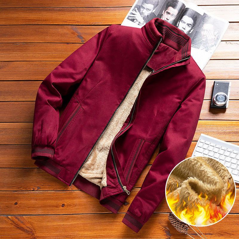 Men's Warm High-Collar Jacket with Soft Beige Lining