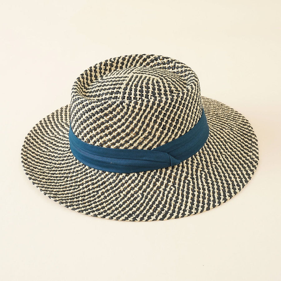 Sombrero de paja trenzada bicolor con cinta de color liso