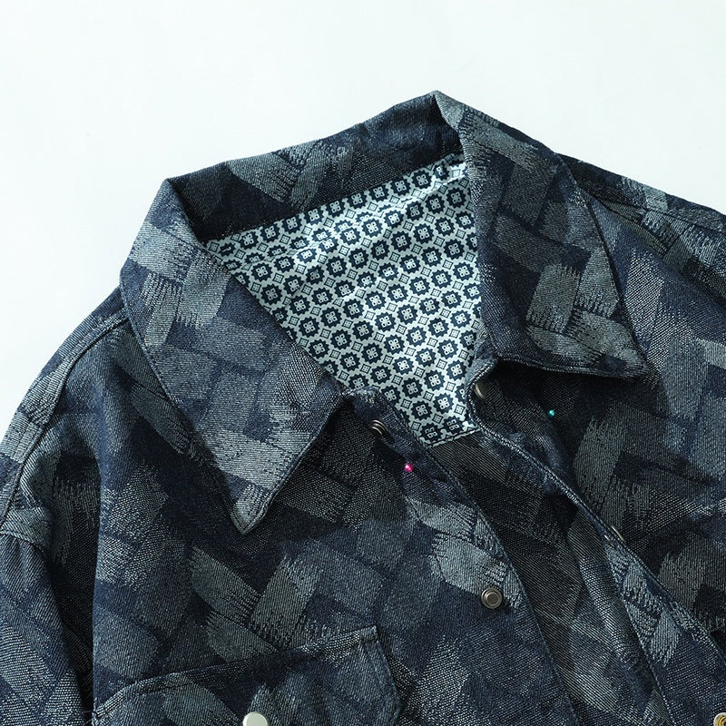 Blå overshirt för herr med geometriskt mönster och långa ärmar