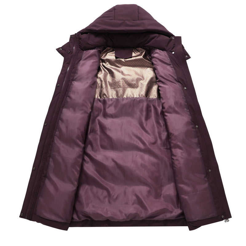 Women's long quilted hooded puffer coat