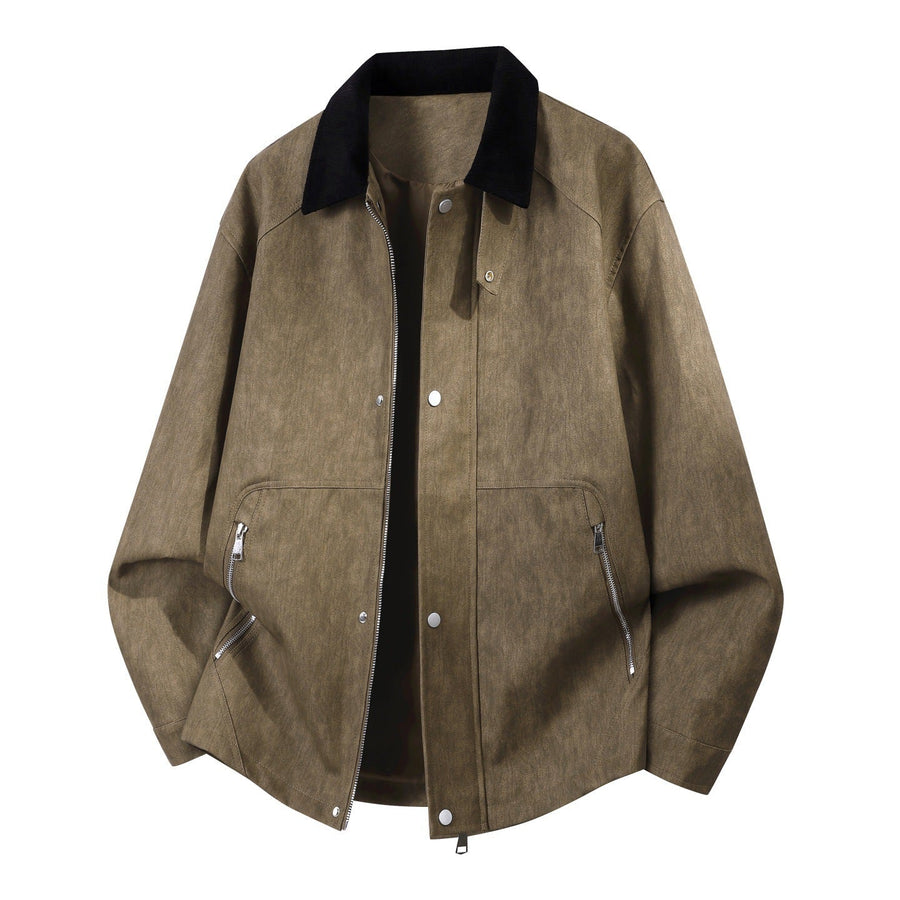 Overshirt-jakke med kontrastkrave og lynlåslommer til mænd